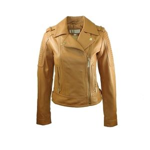 Michael Kors Tan Leather Asymmetric Moto Jacket XS